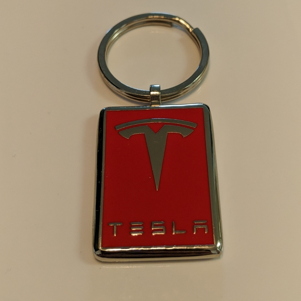 Rare Tesla red logo keychain